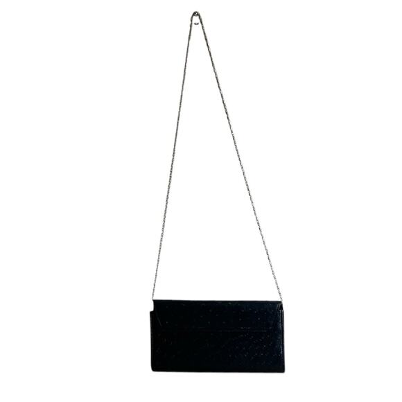 Ostrich Flap Envelope Bag Black Textured Vegan Leather Chain Strap Multiway - Picture 1 of 16